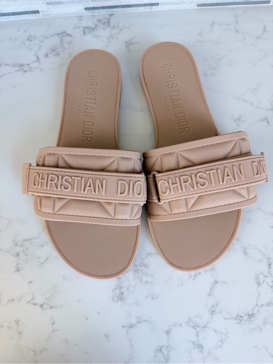 Dior Shoes - Christian Dior Quilted Logo Slide Sandals in beige size 9
